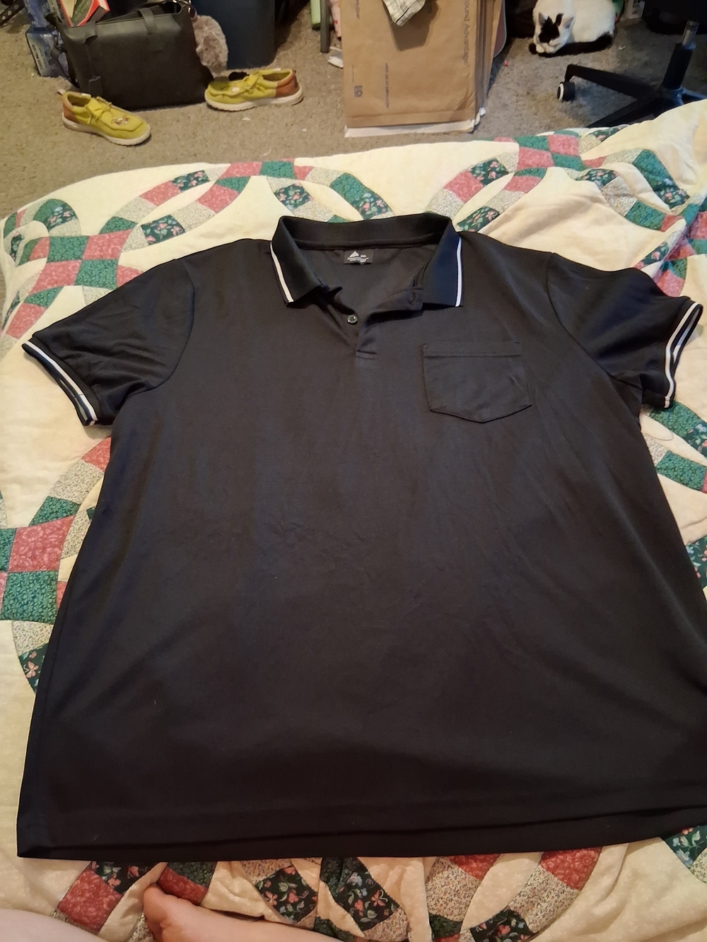 Men's Tactical Black Polo with White-Trim Collar and Chest Pocket